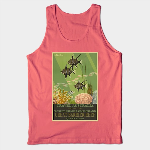 Vintage Great Barrier Reef Travel Poster Tank Top by xposedbydesign